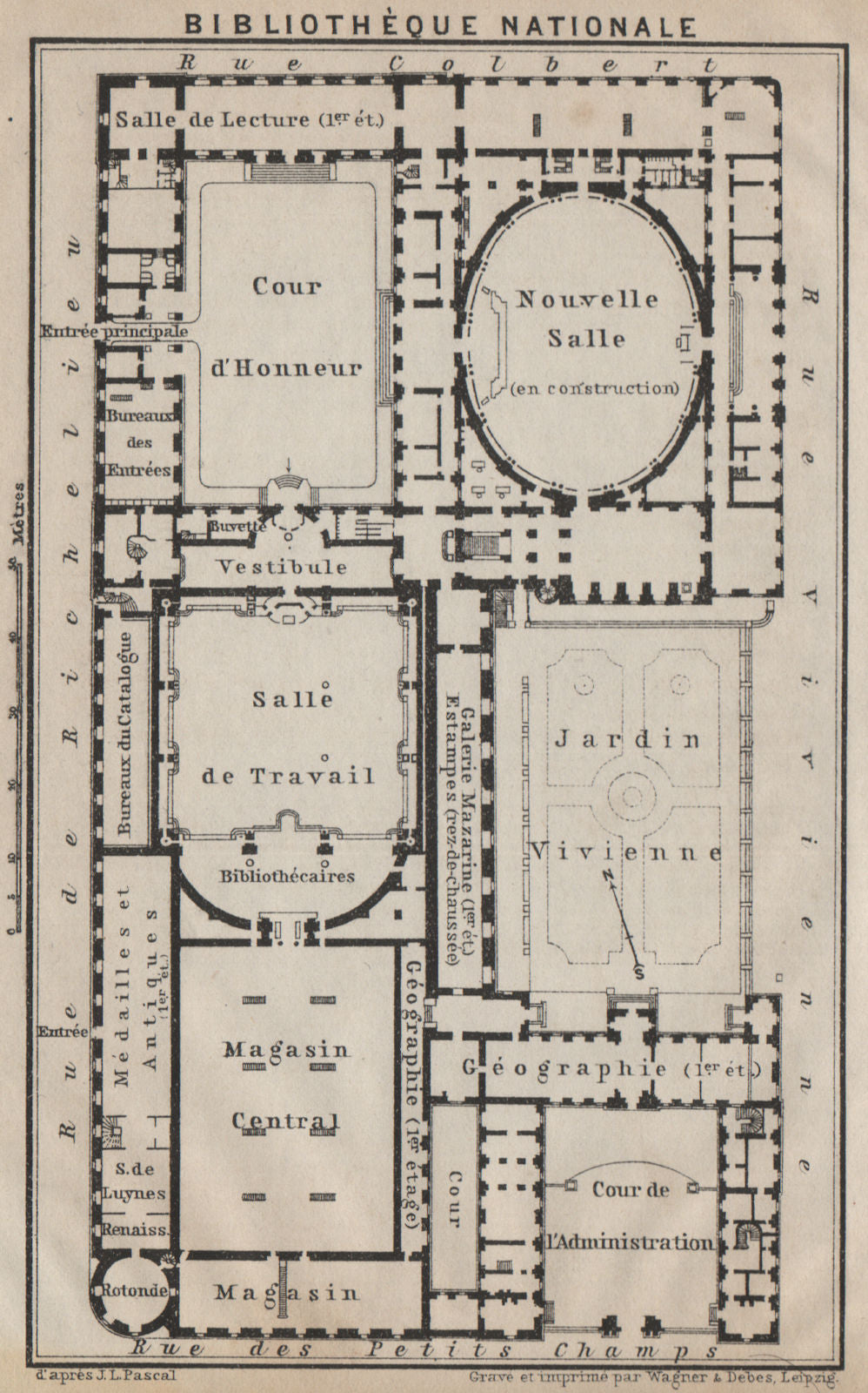 BIBLIOTHÈQUE NATIONALE DE FRANCE floor plan. Richelieu site. Paris 1907 map